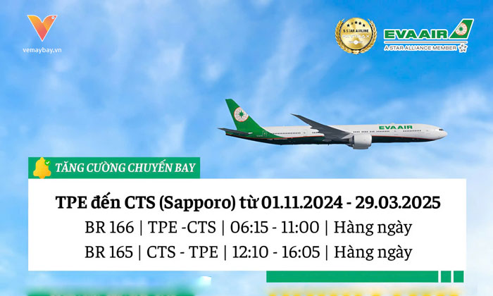 Eva Air Tăng Cường Chuyến Bay Đến Sapporo